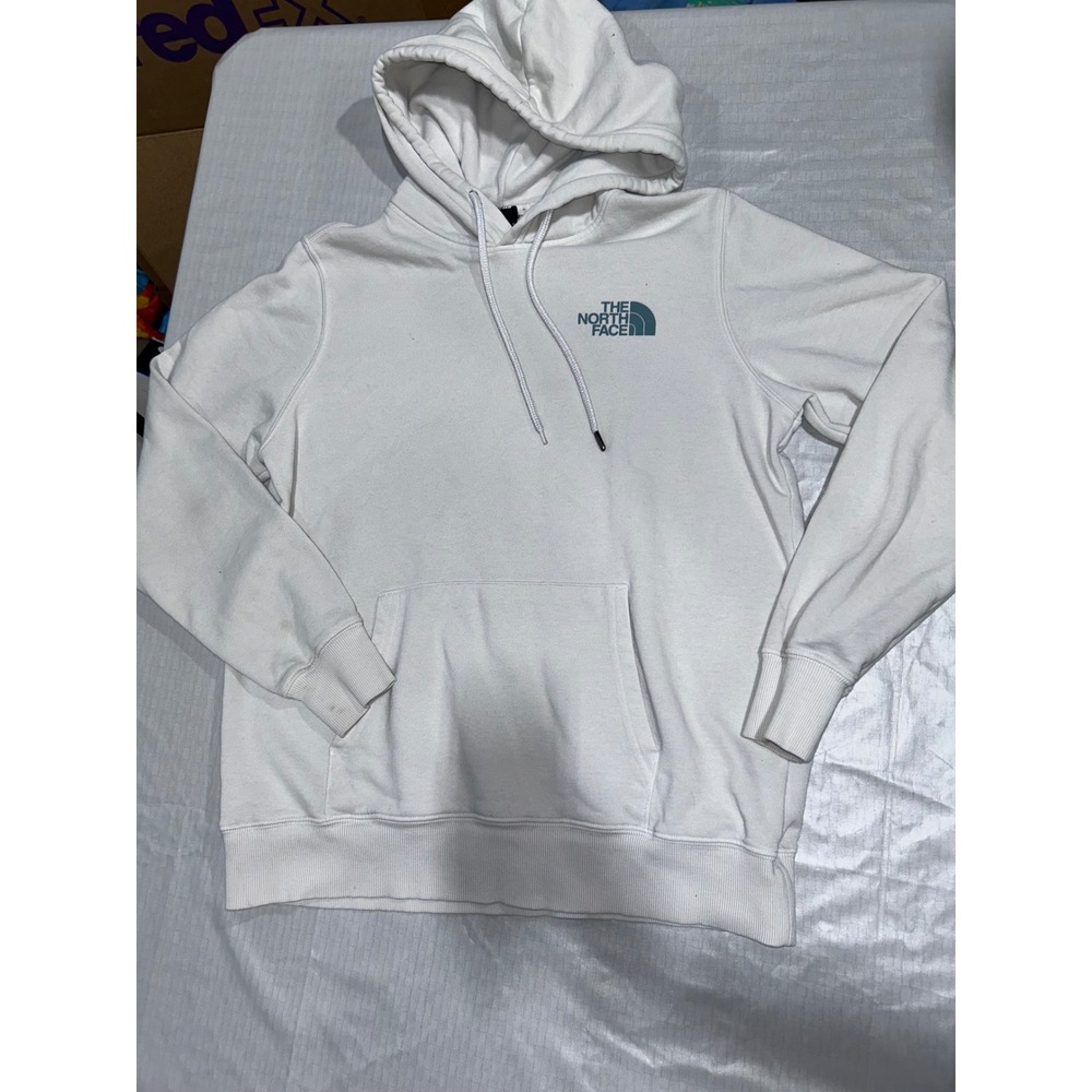 The North Face Womens White Teal Logo Hoodie Sweatshirt Size M Regular Fit
